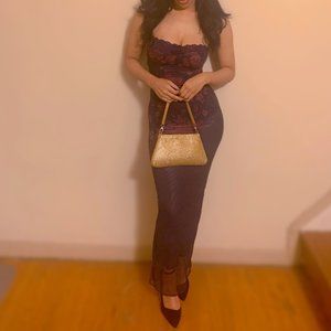 House of CB Aiza Grape Floral Print Maxi Dress